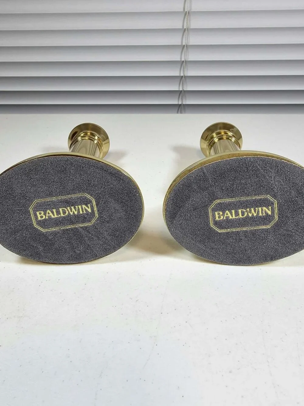 BALDWIN SOLID POLISHED BRASS CANDLESTICKS OVAL BASE 5.5